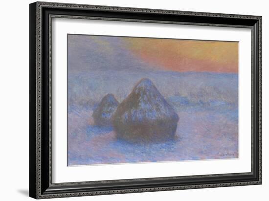 Stacks of Wheat (Sunset, Snow Effect), 1890-91-Claude Monet-Framed Giclee Print