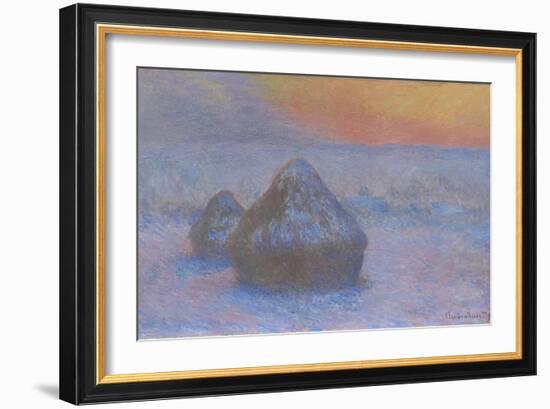 Stacks of Wheat (Sunset, Snow Effect), 1890-91-Claude Monet-Framed Giclee Print