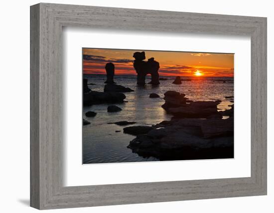 Stacks on the Island Farš Close Gotland, Sweden, Silhouette, Sundown-Thomas Ebelt-Framed Photographic Print