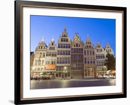 Stadhuis (City Hall) Illuminated at Night, Antwerp, Flanders, Belgium, Europe-Christian Kober-Framed Photographic Print