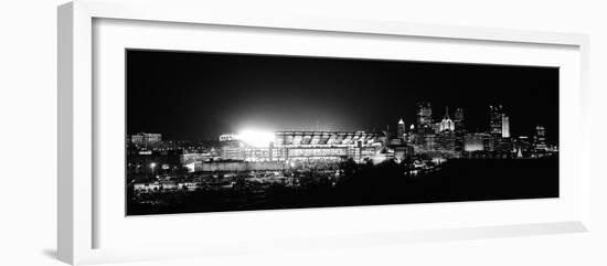 Stadium Lit Up at Night in a City, Heinz Field, Three Rivers Stadium, Pittsburgh, Pennsylvania, USA-null-Framed Photographic Print