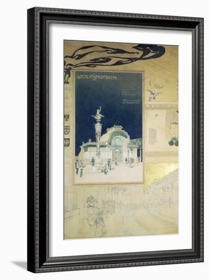 Stadtbahn Pavilion, Vienna Underground Railway, Exterior and a View of the Railway Platform-Otto Wagner-Framed Giclee Print