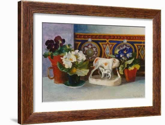 Staffordshire Cow with Primulaes, 2004-Terry Scales-Framed Giclee Print