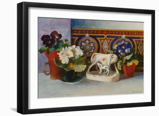 Staffordshire Cow with Primulaes, 2004-Terry Scales-Framed Giclee Print