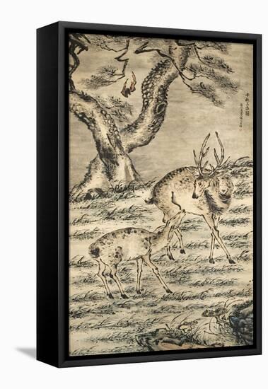 Stag and Doe-Gao Qipei-Framed Premier Image Canvas