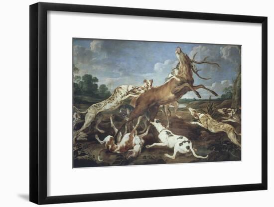 Stag Attacked by Pack of Hounds-Paul De Vos-Framed Giclee Print