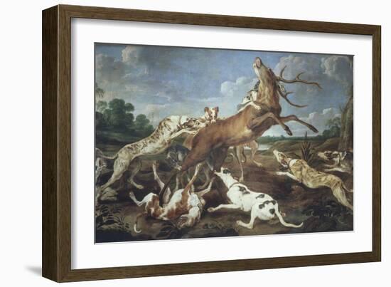 Stag Attacked by Pack of Hounds-Paul De Vos-Framed Giclee Print