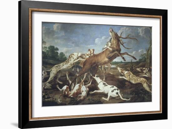 Stag Attacked by Pack of Hounds-Paul De Vos-Framed Giclee Print