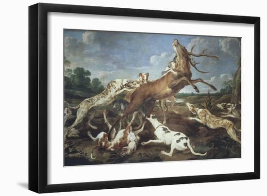 Stag Attacked by Pack of Hounds-Paul De Vos-Framed Giclee Print