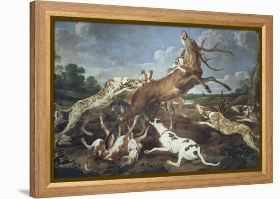 Stag Attacked by Pack of Hounds-Paul De Vos-Framed Premier Image Canvas