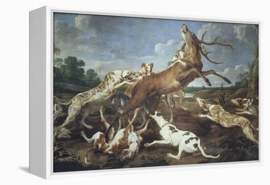 Stag Attacked by Pack of Hounds-Paul De Vos-Framed Premier Image Canvas