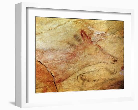 Stag from the Caves of Altamira, C.15,000 BC (Cave Painting) (Detail of 42412)-Prehistoric Prehistoric-Framed Giclee Print