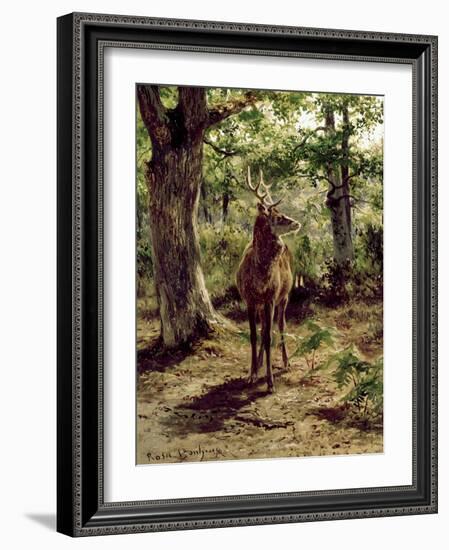 Stag on Alert in Wooded Clearing-Rosa Bonheur-Framed Giclee Print