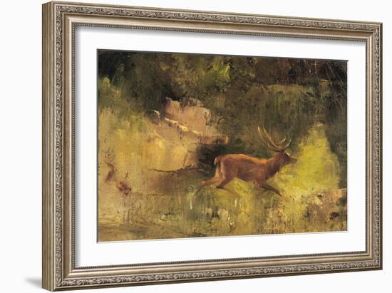 Stag Running Through a Wood, c.1865-Gustave Courbet-Framed Giclee Print