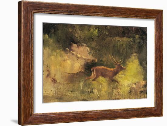 Stag Running Through a Wood, c.1865-Gustave Courbet-Framed Giclee Print