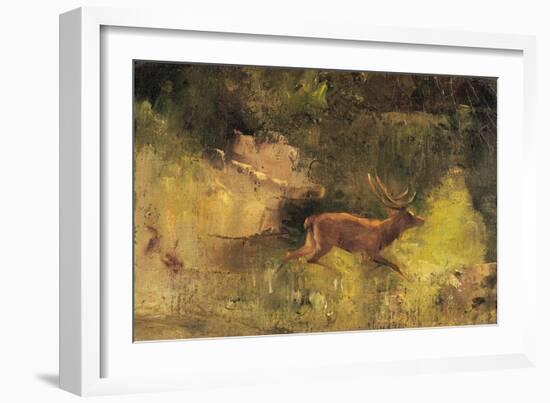 Stag Running Through a Wood, c.1865-Gustave Courbet-Framed Giclee Print