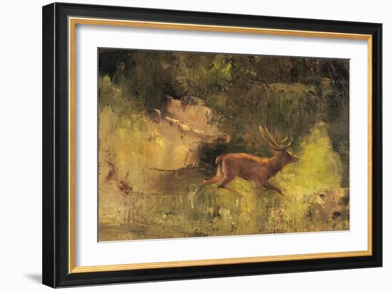 Stag Running Through a Wood, c.1865-Gustave Courbet-Framed Giclee Print