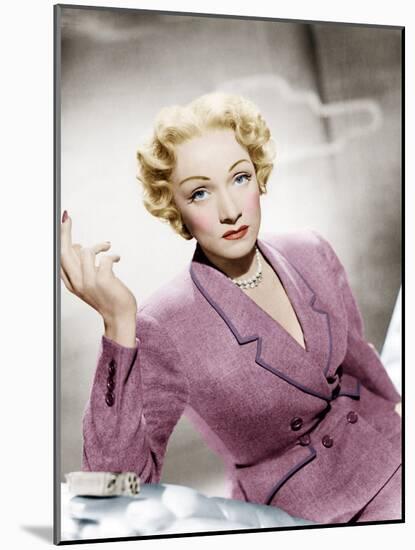 STAGE FRIGHT, Marlene Dietrich, wearing a suit by Christian Dior, 1950-null-Mounted Photo