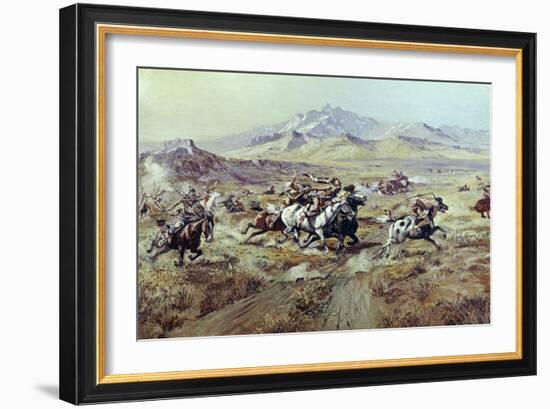 Stagecoach Attack-Charles Marion Russell-Framed Giclee Print