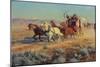 Stagecoach Pursued by Mounted Indians, 1912 (Oil on Canvas)-Richard Lorenz-Mounted Giclee Print