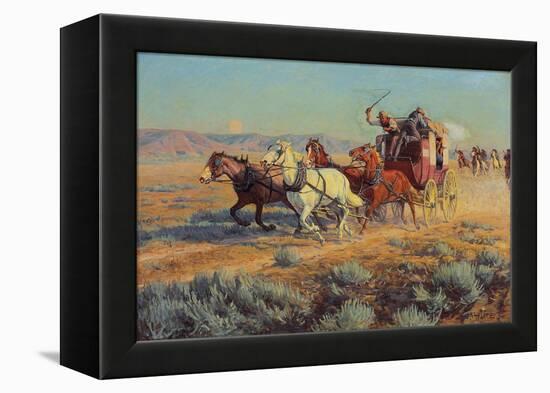 Stagecoach Pursued by Mounted Indians, 1912 (Oil on Canvas)-Richard Lorenz-Framed Premier Image Canvas