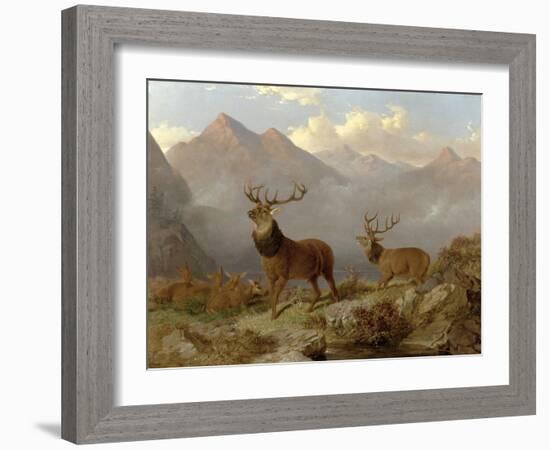 Stags and Hinds in a Highland Landscape, 1864-John Frederick Herring II-Framed Giclee Print