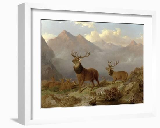 Stags and Hinds in a Highland Landscape, 1864-John Frederick Herring II-Framed Giclee Print