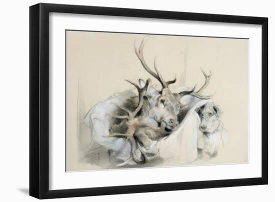 Stags' Heads and Dog, 1857 (Pencil on Paper)-Edwin Henry Landseer-Framed Giclee Print
