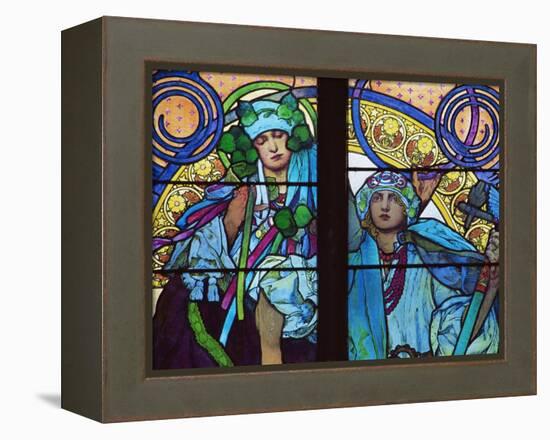 Stained Glass by Mucha, St. Vitus Cathedral, Prague, Czech Republic-Upperhall-Framed Premier Image Canvas