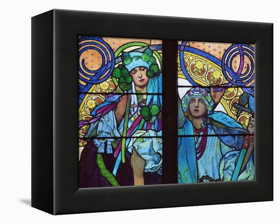 Stained Glass by Mucha, St. Vitus Cathedral, Prague, Czech Republic-Upperhall-Framed Premier Image Canvas