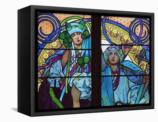 Stained Glass by Mucha, St. Vitus Cathedral, Prague, Czech Republic-Upperhall-Framed Premier Image Canvas