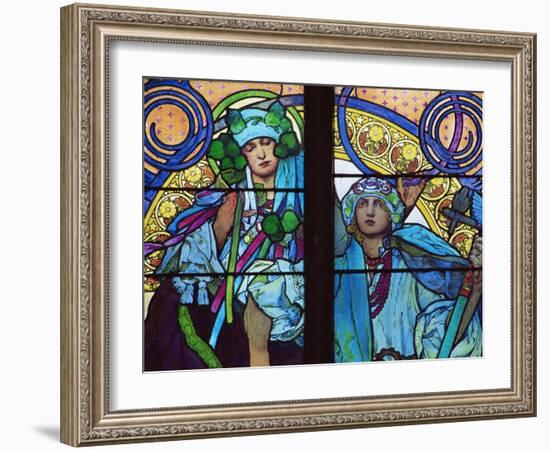 Stained Glass by Mucha, St. Vitus Cathedral, Prague, Czech Republic-Upperhall-Framed Photographic Print