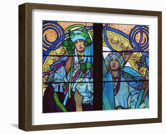 Stained Glass by Mucha, St. Vitus Cathedral, Prague, Czech Republic-Upperhall-Framed Photographic Print