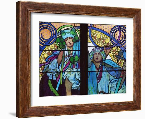 Stained Glass by Mucha, St. Vitus Cathedral, Prague, Czech Republic-Upperhall-Framed Photographic Print