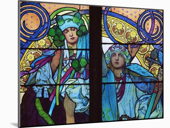 Stained Glass by Mucha, St. Vitus Cathedral, Prague, Czech Republic-Upperhall-Mounted Photographic Print
