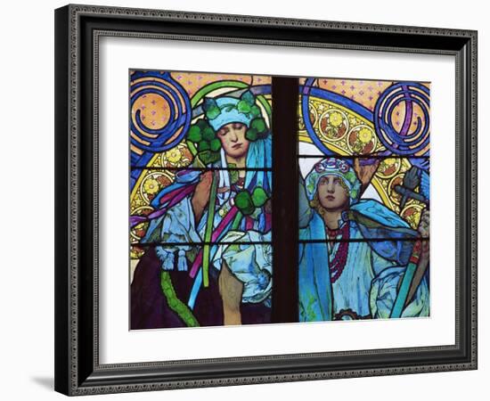 Stained Glass by Mucha, St. Vitus Cathedral, Prague, Czech Republic-Upperhall-Framed Photographic Print