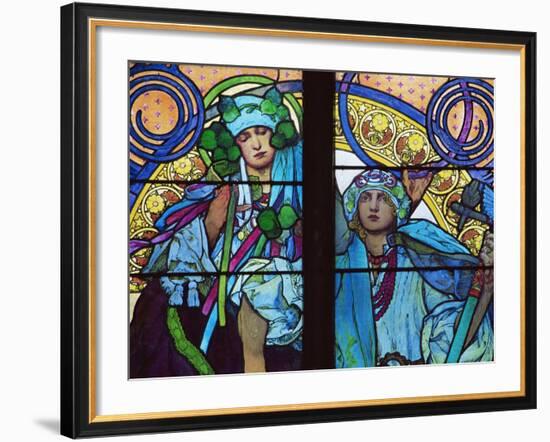 Stained Glass by Mucha, St. Vitus Cathedral, Prague, Czech Republic-Upperhall-Framed Photographic Print