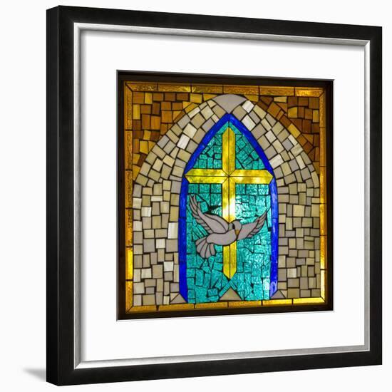 Stained Glass Cross V-Kathy Mahan-Framed Photographic Print