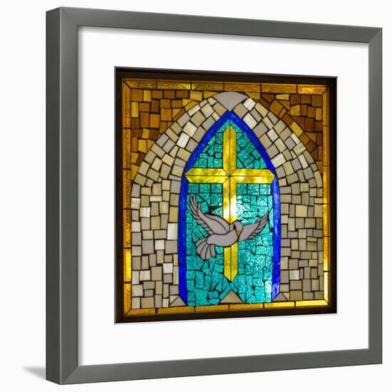 Stained Glass Cross V-Kathy Mahan-Framed Photographic Print