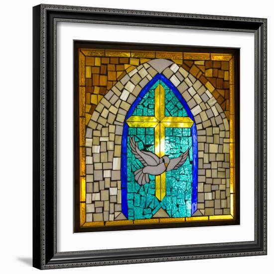 Stained Glass Cross V-Kathy Mahan-Framed Photographic Print