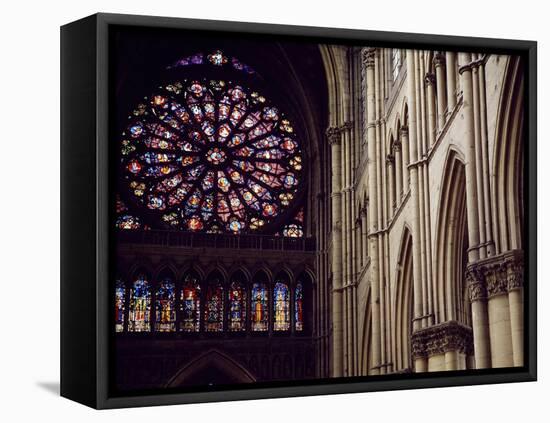 Stained-Glass from Rose Window of North Facade and Pillars of Nave of Cathedral of Notre-Dame-null-Framed Premier Image Canvas