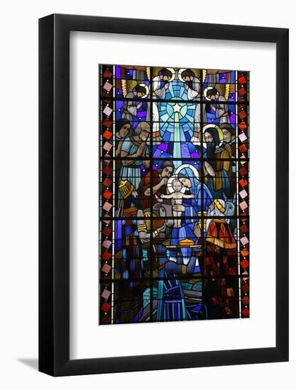 Stained glass of Nativity in Notre Dame du Rosaire Catholic church, Saint-Ouen, Seine-Saint-Denis-Godong-Framed Photographic Print