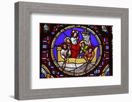 Stained glass of St. Peter fishing in Ainay Basilica, Lyon, Rhone, France-Godong-Framed Photographic Print