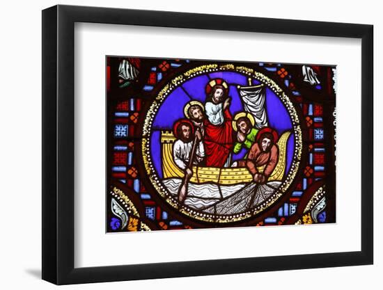 Stained glass of St. Peter fishing in Ainay Basilica, Lyon, Rhone, France-Godong-Framed Photographic Print