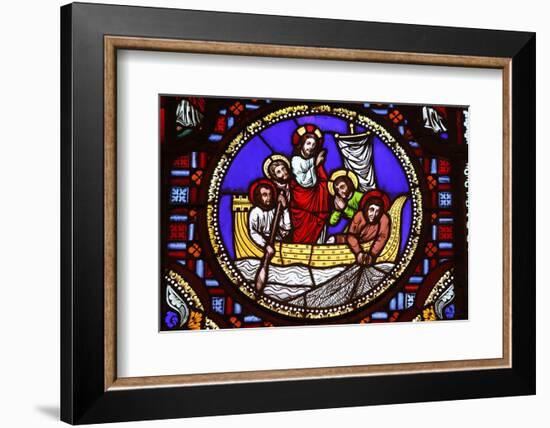 Stained glass of St. Peter fishing in Ainay Basilica, Lyon, Rhone, France-Godong-Framed Photographic Print