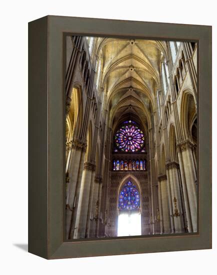 Stained Glass Rose Window, Notre-Dame Cathedral, Reims, Marne, Champagne-Ardenne, France-Richardson Peter-Framed Premier Image Canvas