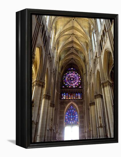 Stained Glass Rose Window, Notre-Dame Cathedral, Reims, Marne, Champagne-Ardenne, France-Richardson Peter-Framed Premier Image Canvas