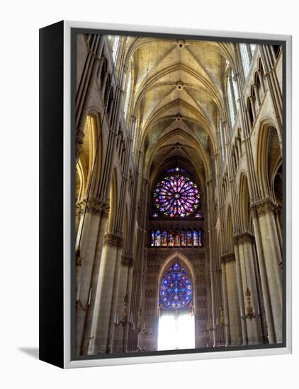 Stained Glass Rose Window, Notre-Dame Cathedral, Reims, Marne, Champagne-Ardenne, France-Richardson Peter-Framed Premier Image Canvas