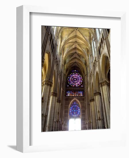 Stained Glass Rose Window, Notre-Dame Cathedral, Reims, Marne, Champagne-Ardenne, France-Richardson Peter-Framed Premium Photographic Print