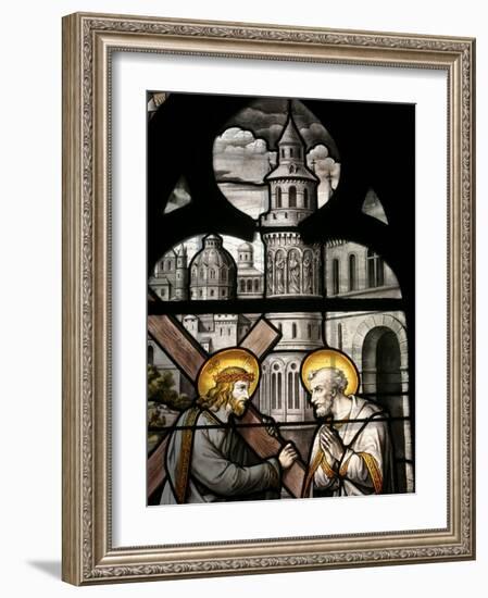 Stained Glass Window Depicting Jesus and St. Peter, Notre Dame De Beaune Church, Burgundy, France-Godong-Framed Photographic Print